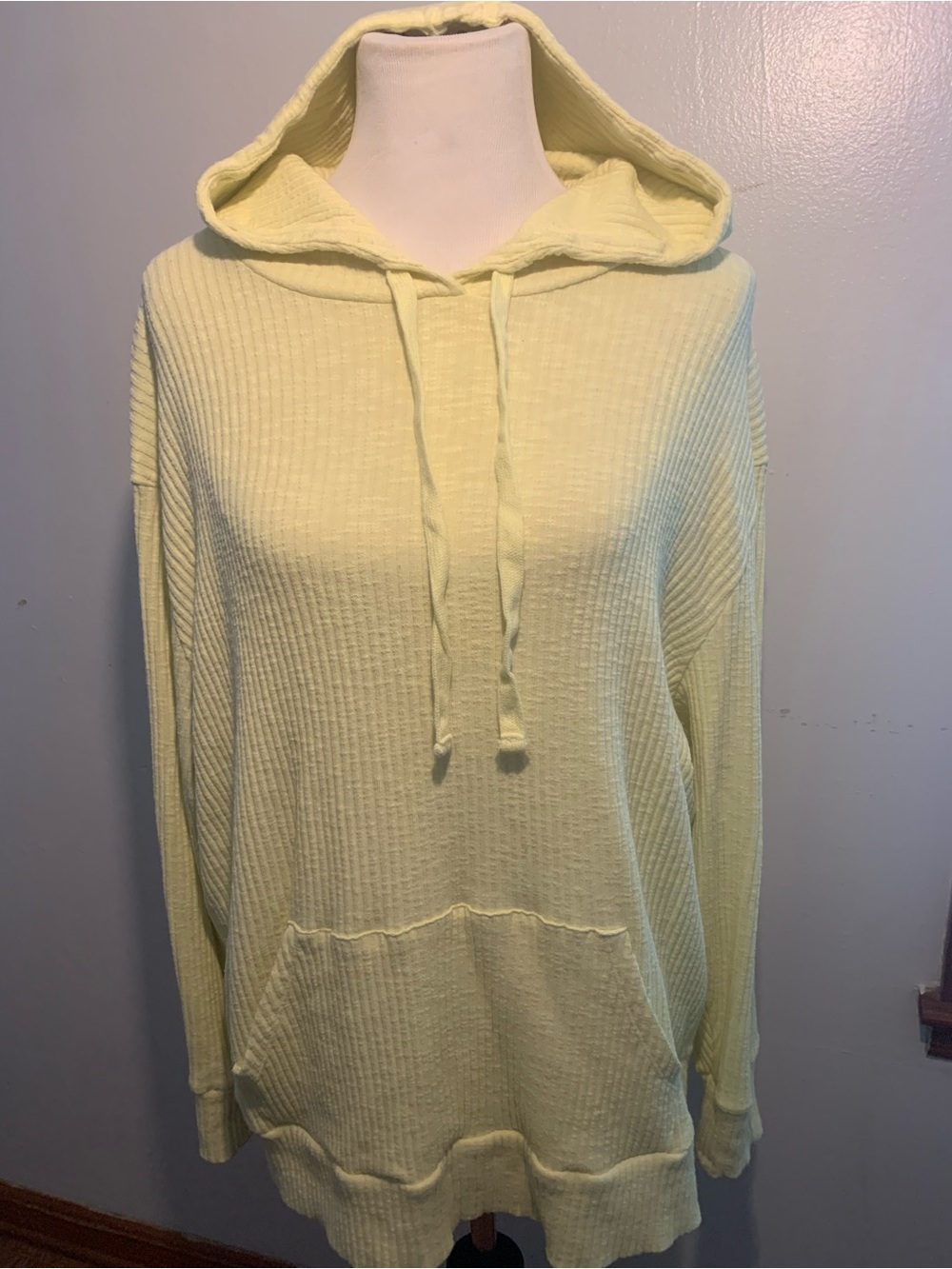 Ava & Viv Pale Yellow Waffle-Knit Hoodie Sweater
